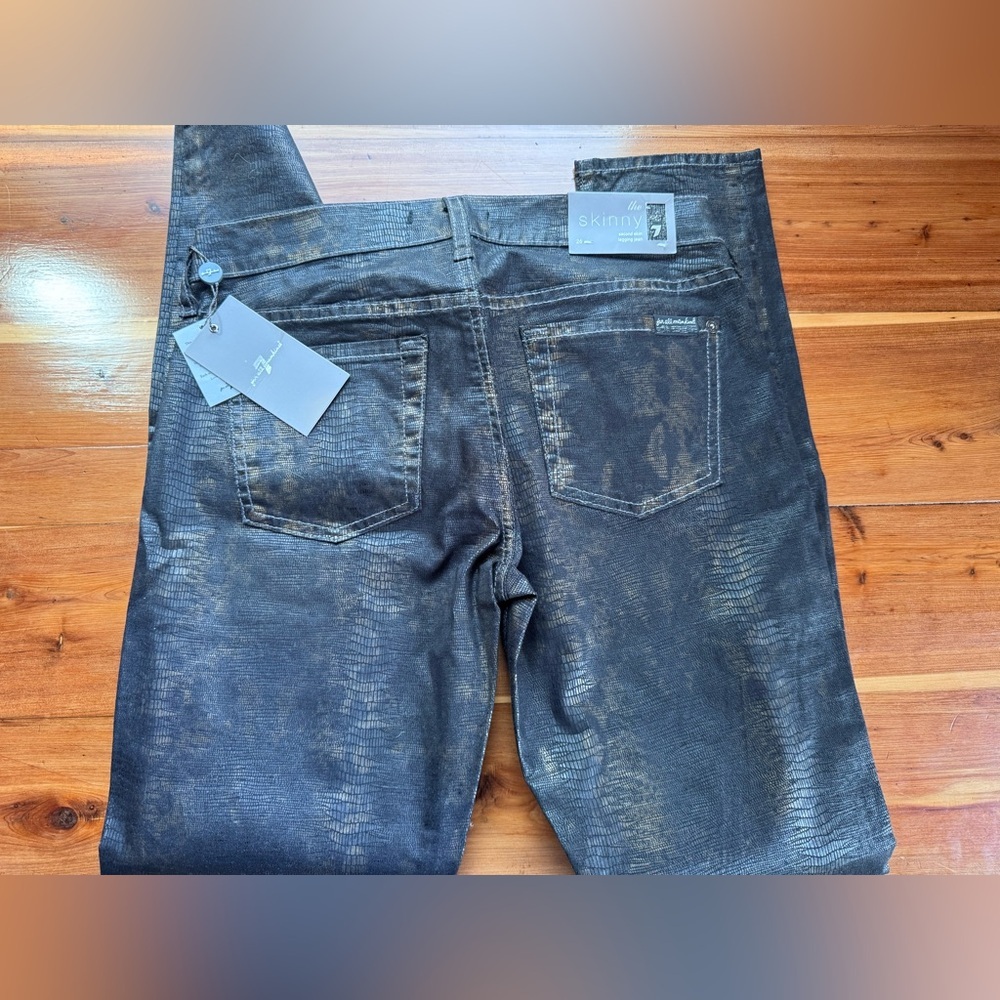 7 For All Mankind the skinny second skin legging jean coated snake denim 26